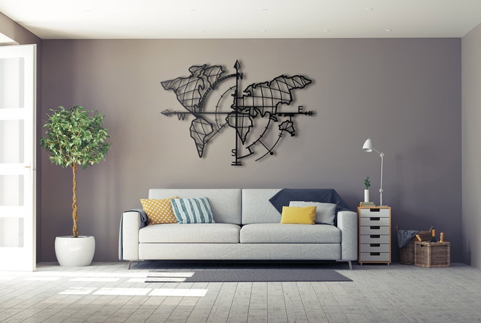 Wallity World Map Compass - Negro